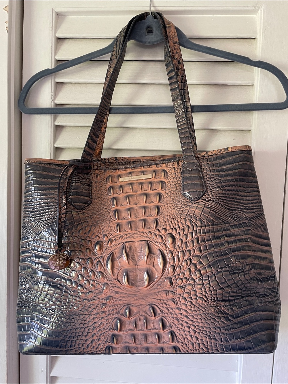 Brahmin Croc-Embossed Tote in Blue and Peach NWOT
